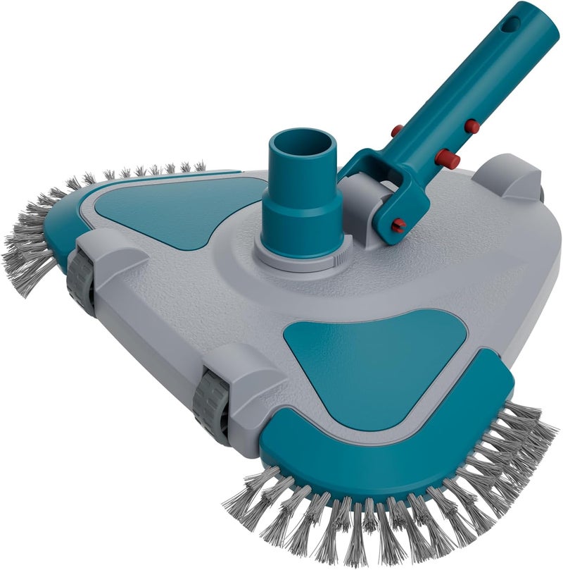 POOLWHALE Upgrade Pro Weighted Triangular Pool Rotative Vacuum Head with Brush & EZ Clip Handle - for Cleaning Surface Safe on Vinyl Lined Pools - Image 1